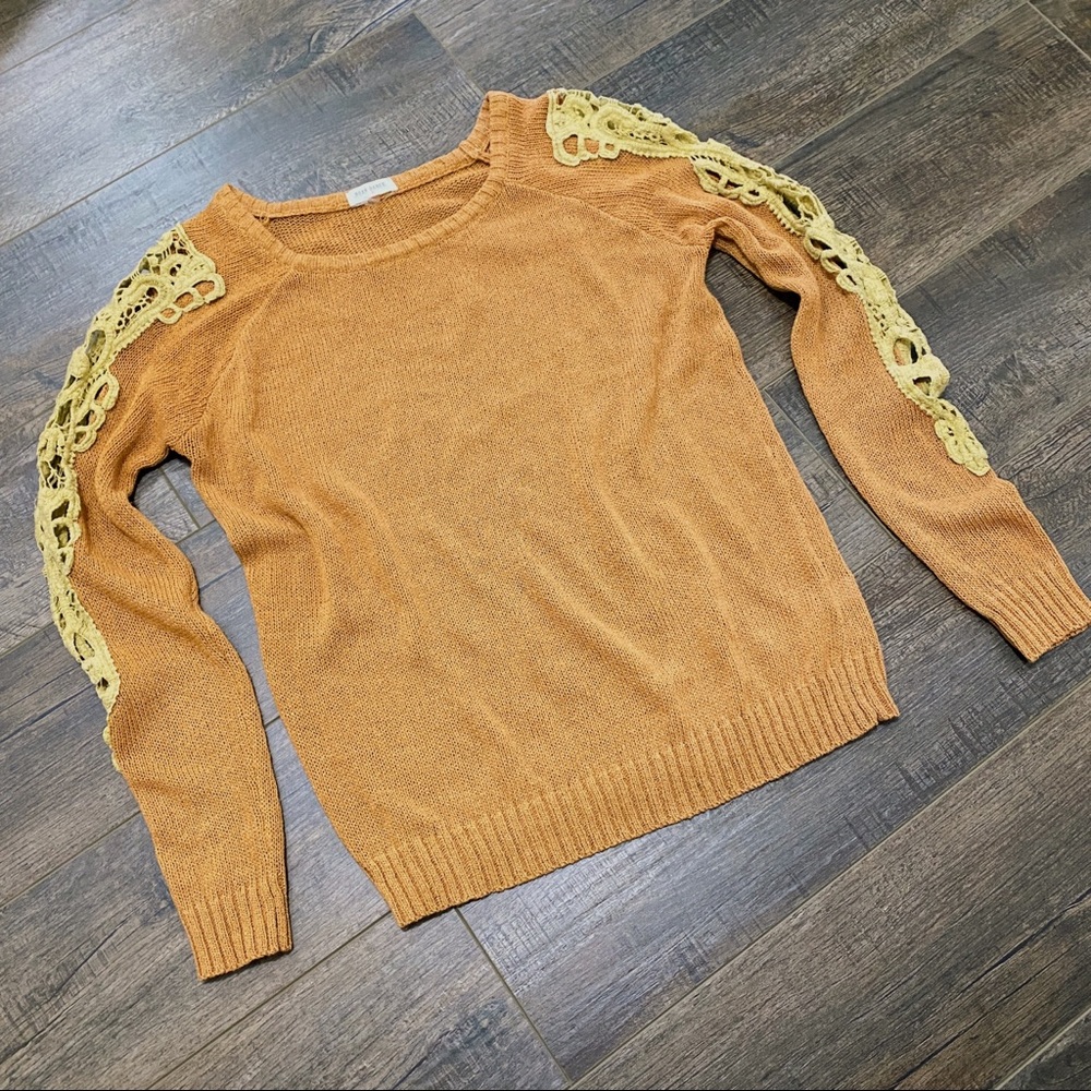 Bear Dance Knit Sweater Top, Lace Long Sleeves